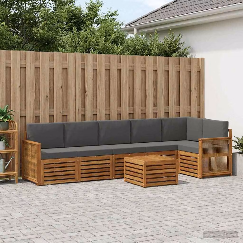 Set di divani da esterno vidaXL 6 pz in legno di acacia con cuscini, colore Antracite e Marrone
