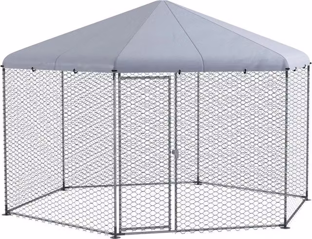 Recinto per galline in acciaio galvanizzato con tetto e porta bloccabile, grigio, L: 4 m, P: 3,5 m, H: 2,6 m
