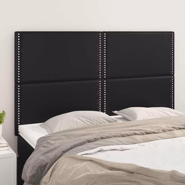 Testiera per letto vidaXL in similpelle nera con pannello imbottito, L: 144 cm, P: 5 cm, H: 118/128 cm