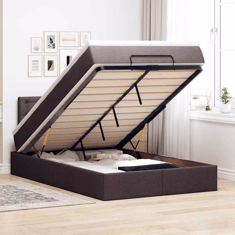 vidaXL Struttura Letto con Materasso e Pouf in Tessuto con Base a Sollevamento, L/P/H: 200 x 80 x 45 cm
