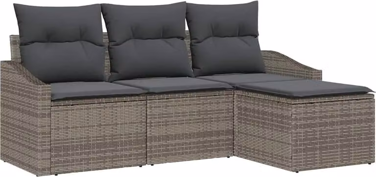 Set di divani con cuscino 4 pcs Grigio polyrattan