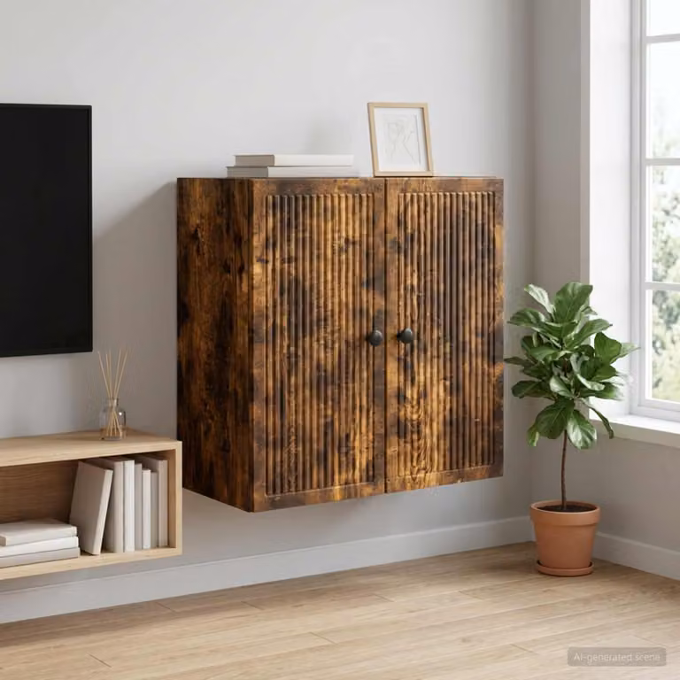 Mobiletto a muro vidaXL in stile vintage color rovere fumo con ante a battente, L: 59 cm, P: 31 cm, H: 60 cm