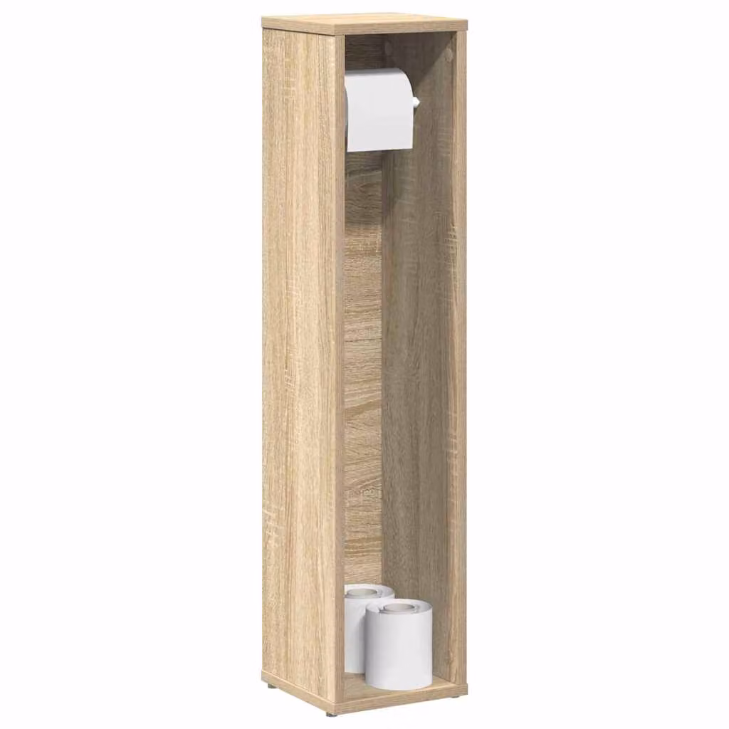 Mobile da bagno con portarotolo vidaXL in legno color rovere, montaggio a parete, L 20,5 cm x P 20 cm x H 90 cm