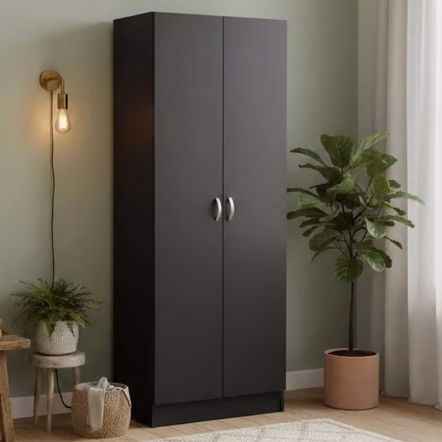 Scarpiera DMORA Nero, Armadio da ingresso moderno con ante a battente e ripiani interni, L: 34.6 cm, P: 34.6 cm, H: 170.4 cm
