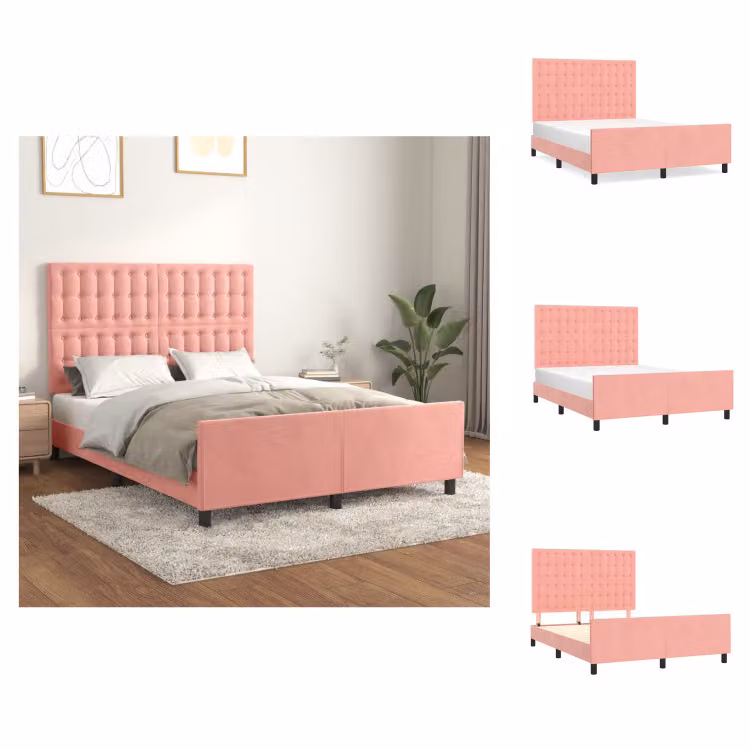 vidaXL Letto con testiera in velluto rosa 140x190 cm - Letti & Reti