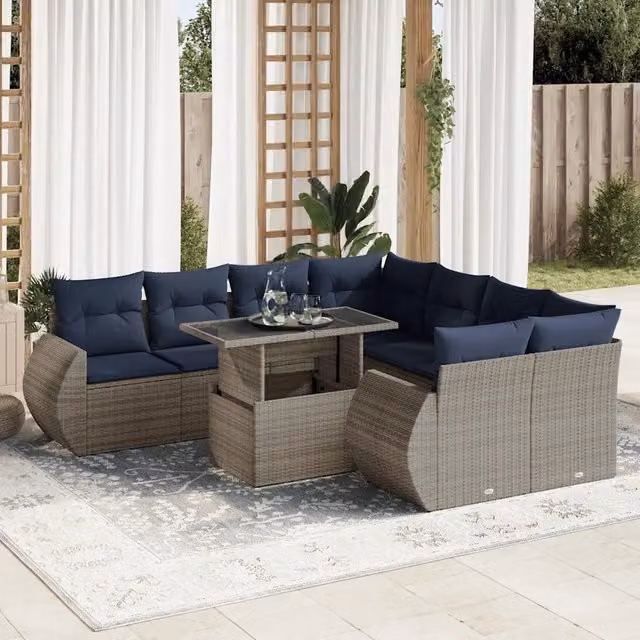 Set Divano da Giardino 9pz con Cuscini Grigio Polyrattan Acacia 3326612