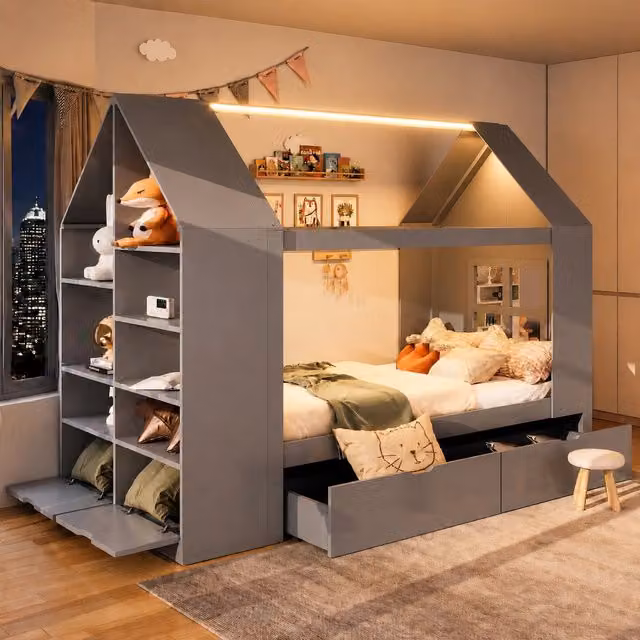letto per bambini legno massello grigio 90 x 200 cm