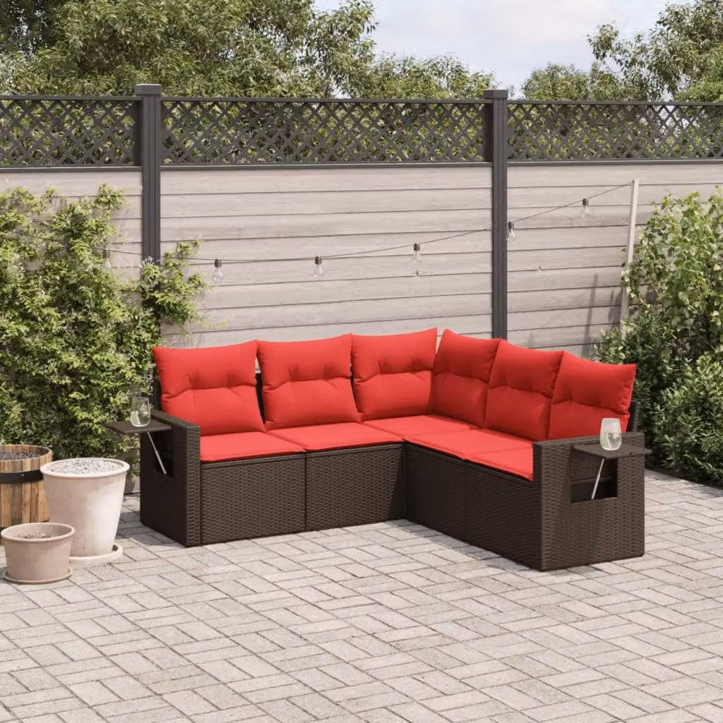 Set di divani da giardino vidaXL in rattan marrone con cuscini e struttura in metallo a forma di L