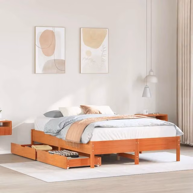 Giroletto senza Materasso-Struttura Letto Marrone Cera 140x200cm Massello Pino 711505