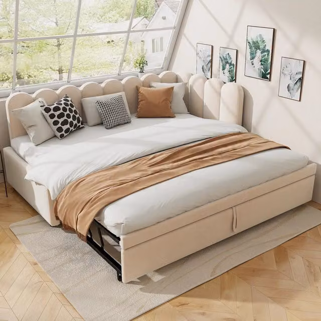 Letto Divano a L REDOM in Velluto Beige L/P/H: 200 x 90 cm