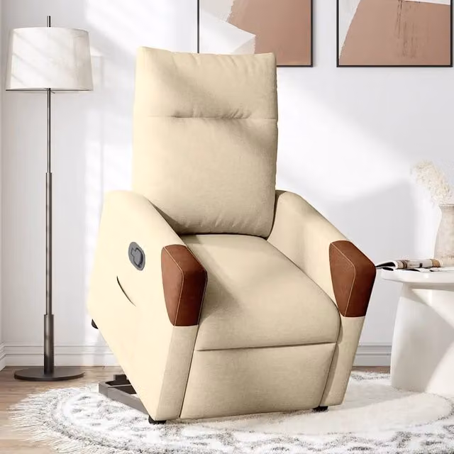 Poltrona | Sedia Relax Alzapersona Reclinabile Crema in Tessuto