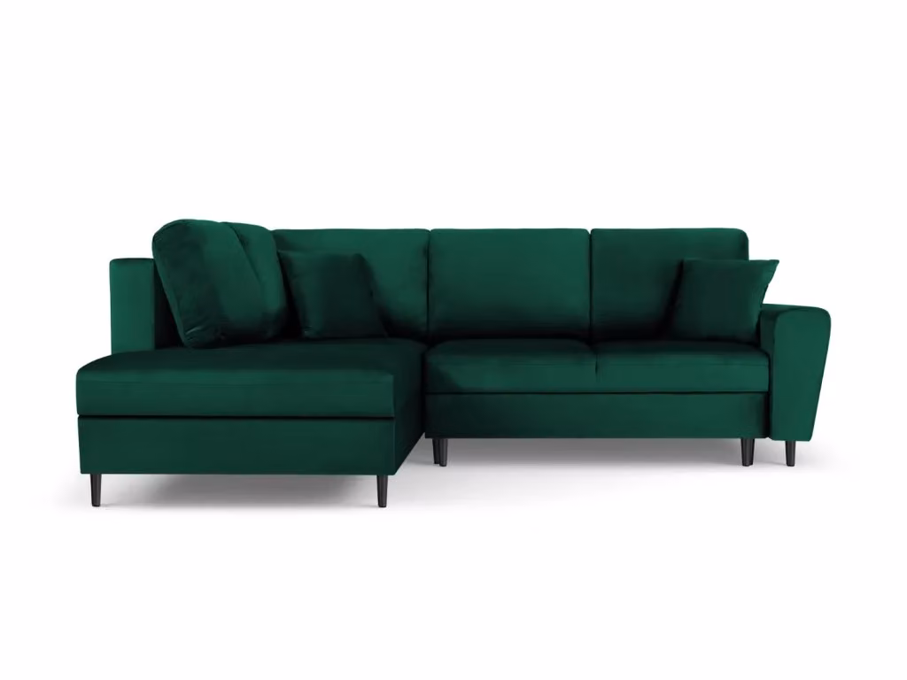 Divano angolare convertibile con contenitore Kyoto Cosmopolitan Design, 5 posti in velluto verde bottiglia, L 243 x P 194 x H 88 cm – 2