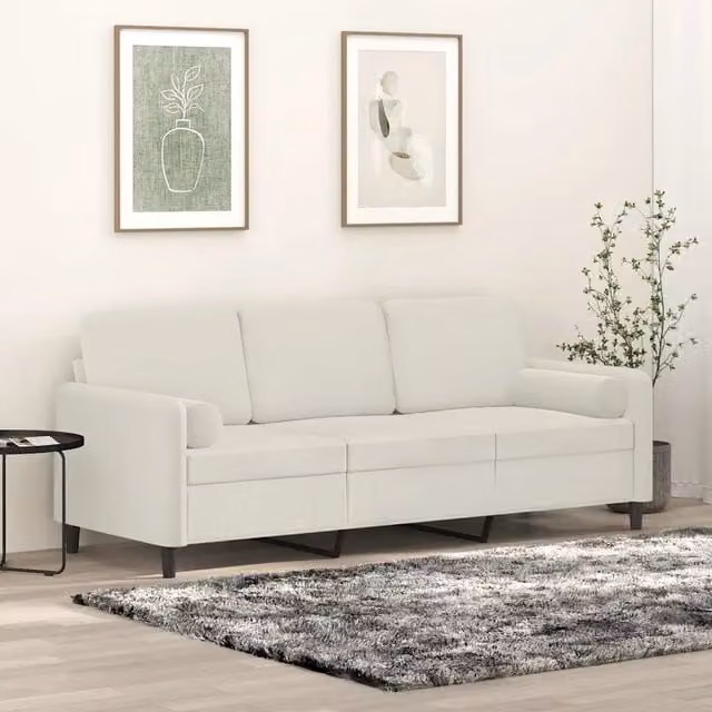 Divano a 3 posti moderno vidaXL in velluto beige con cuscini e coperture rimovibili L: 198 cm, P: 80 cm, H: 77 cm