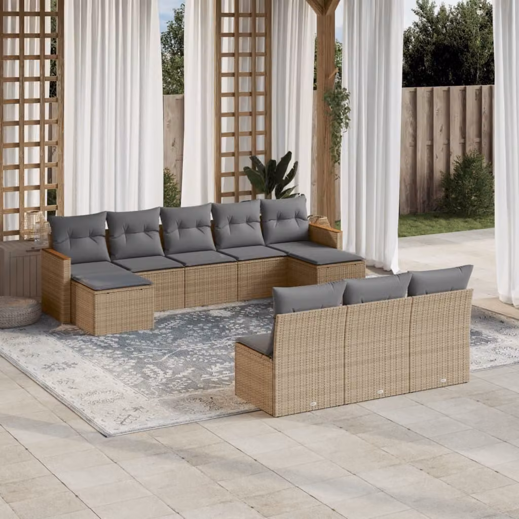 Maison Exclusive - Set Divano da Giardino 10 pz con Cuscini Beige Misto Polyrattan