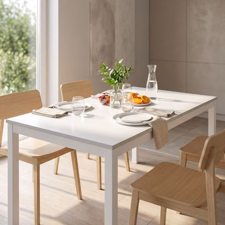 Milani Home - tavolo da pranzo allungabile 140-200 x 80 x 77 cm, bianco, piano rettangolare