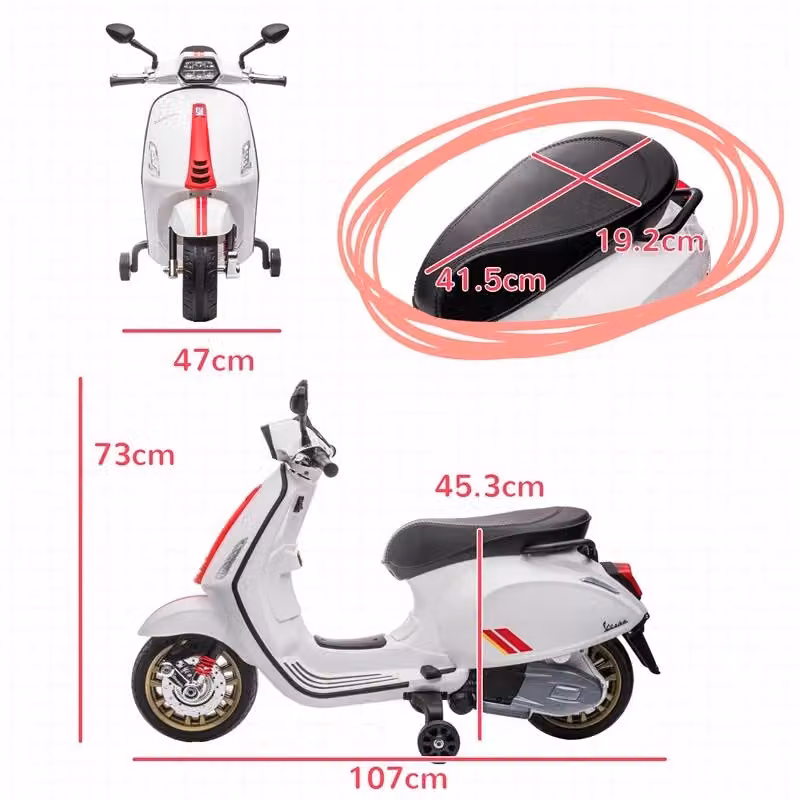 Moto elettrica Vespa per bambini con luci e musica, bianca, L: 107 cm, P: 47 cm, H: 73 cm – 2