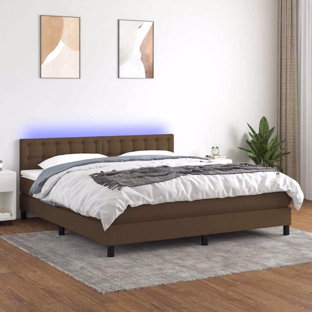 Letto Ibrido con Materasso e Illuminazione LED vidaXL, Marrone Scuro, L/P/H: 160 x 200 x 88 cm – 1