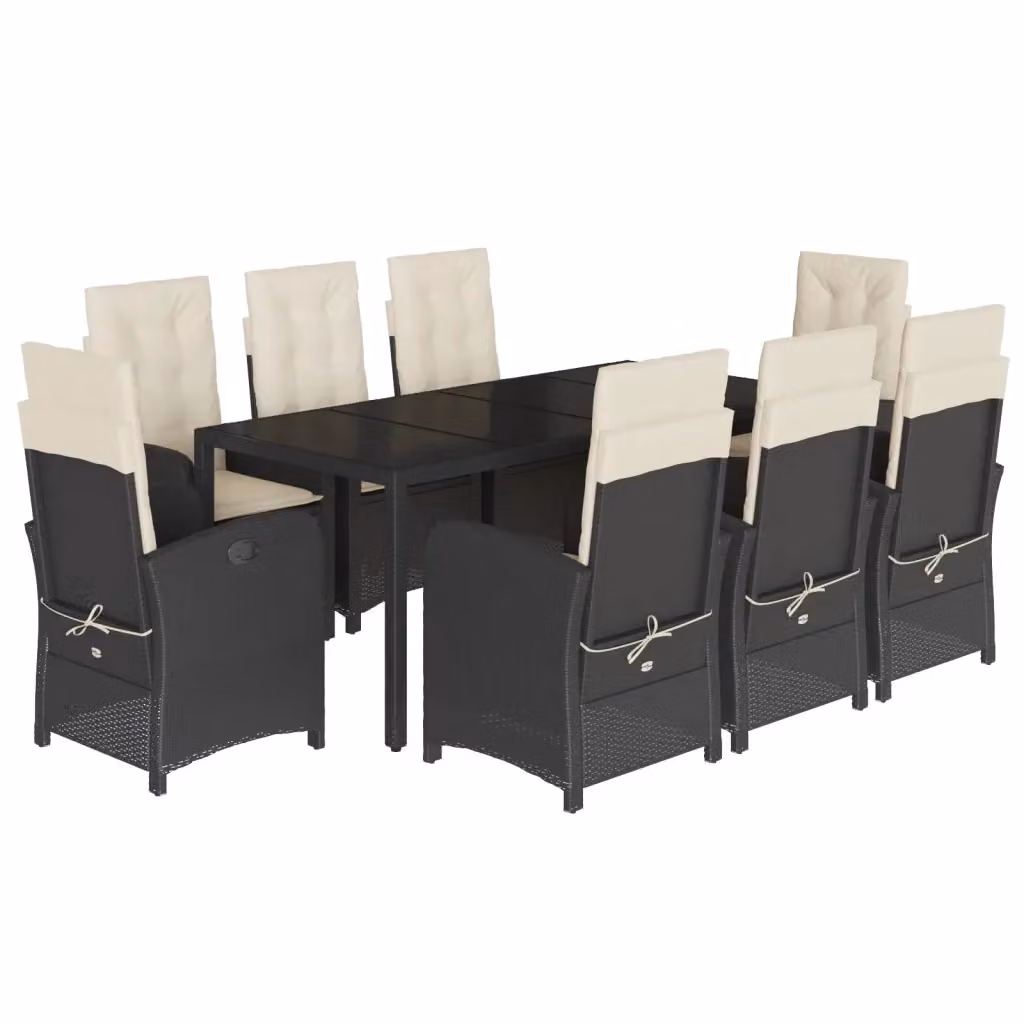 Set da pranzo da giardino vidaXL in polyrattan nero e bianco con piano in vetro per esterno – 2