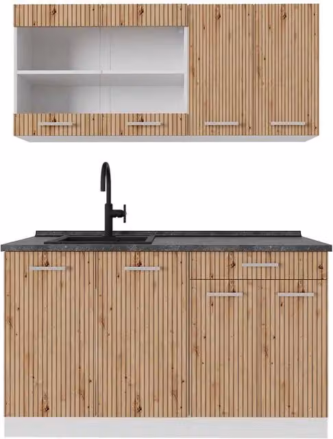 Cucina monoblocco R-Line Rovere artigianale/Bianco 140 cm, PL Antracite Vicco