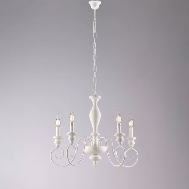 Lampadario shabby chic Bonetti Illumina in legno e metallo bianco L: 55 cm, H: 60 cm