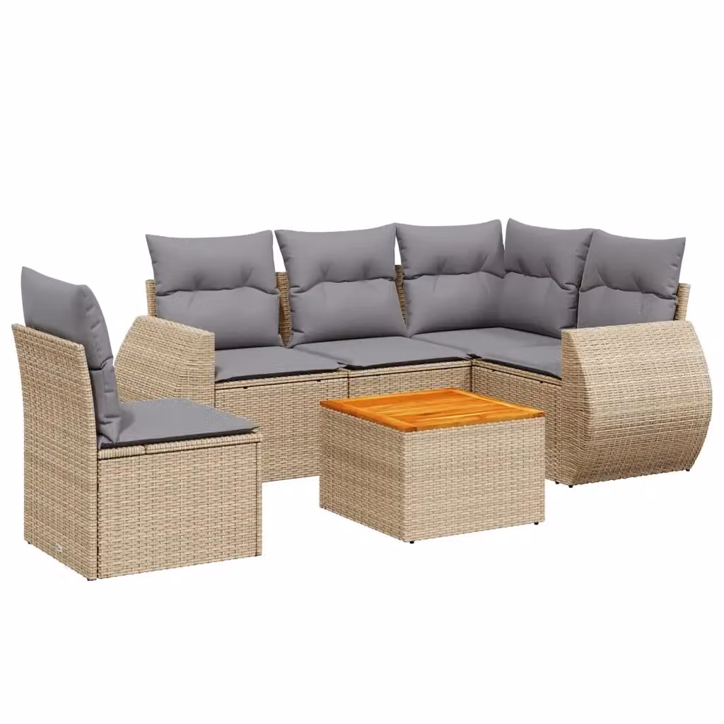 vidaXL Set Divano da Giardino a L 6 pz in Polyrattan con Cuscini Beige e Tavolino da Esterno – 2