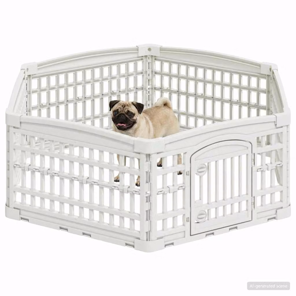 Panchetto per cani vidaXL a 6 pannelli in plastica bianca, L 122 x P 106,5 x H 40 cm