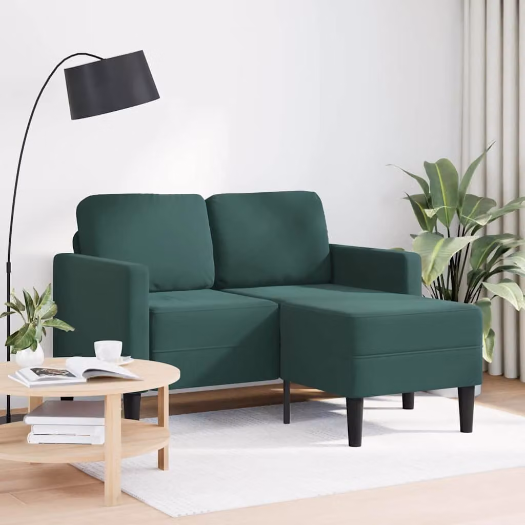 vidaXL Divano 2 Posti con Chaise longue a L Verde Scuro 125 cm Velluto