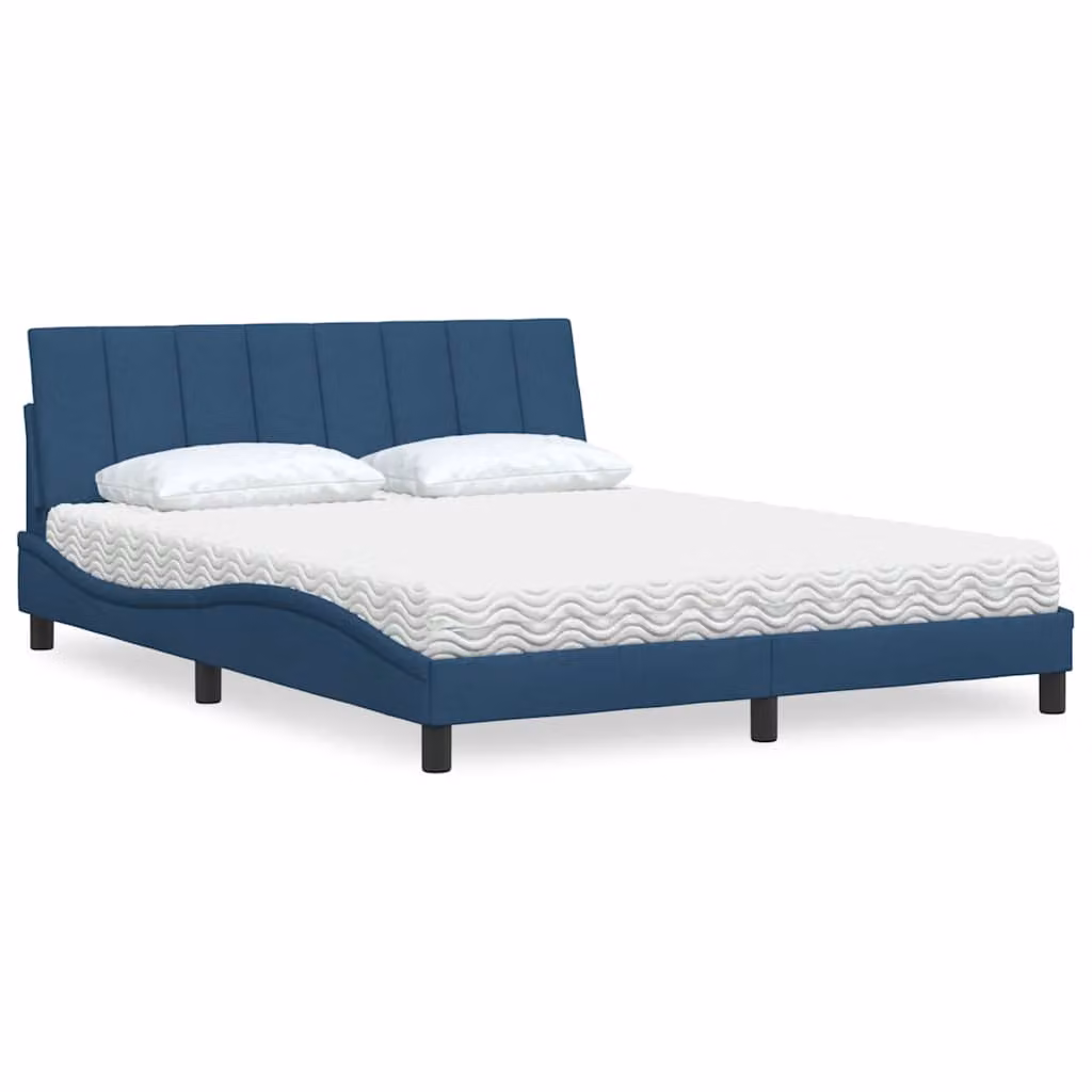 Letto con Materasso Hanko vidaXL in Tessuto Blu e Bianco, L/P: 160 x 200 cm – 1