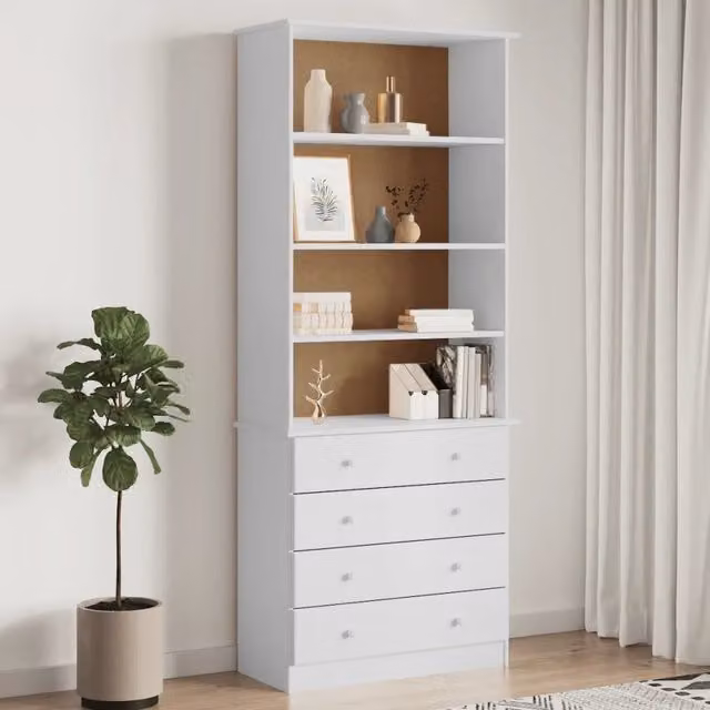 Libreria con Cassetti ALTA Bianca 77x35x186,5 cm Massello Pino 353954