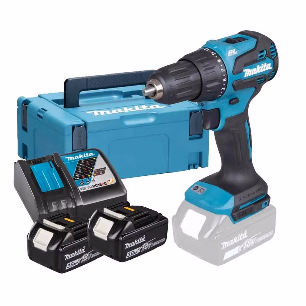 Trapano avvitatore a percussione a batteria Makita DHP490RFJ 18V LXT con 2 batterie da 3.0Ah e valigetta, coppia 65 Nm – 3