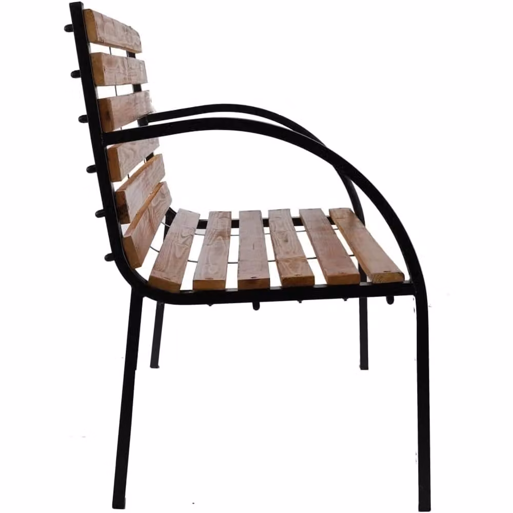 Panchina da parco Trade Shop Traesio con braccioli in metallo e legno marrone L: 122 cm, P: 60 cm, H: 81 cm – 2