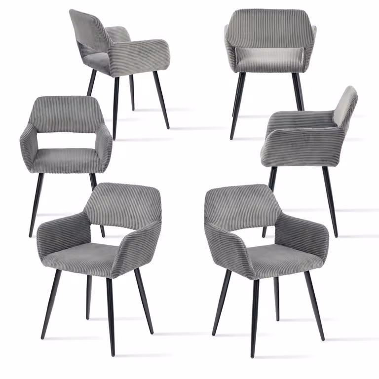 Meubles Cosy Set da 6 poltrone da sala da pranzo in stile scandinavo in velluto a coste grigio – CROMWELL