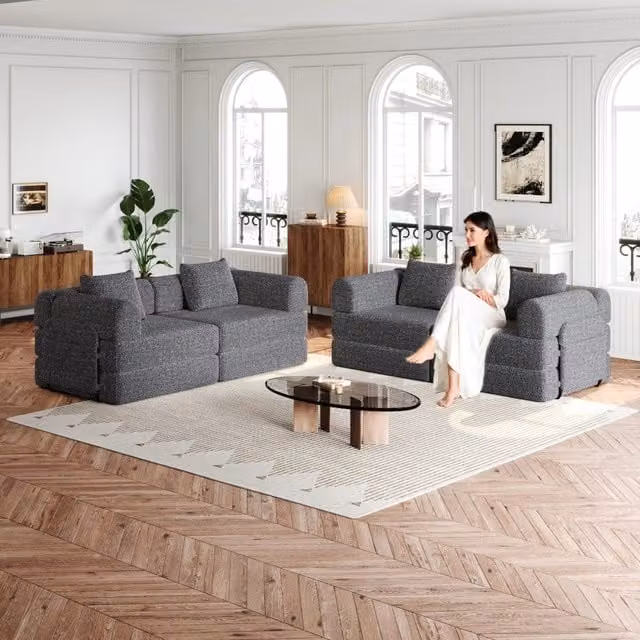 Divano Letto 2 in 1 MINIMAL con Vano Portaoggetti in Tessuto Chenille Grigio e Struttura in Metallo, 90x190 cm