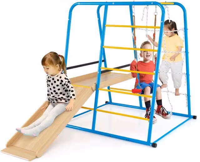 Palestra da interno multifunzione 6 in 1 per bambini in metallo e legno, multicolore, L: 225 cm, P: 150 cm, H: 158 cm