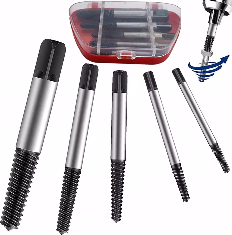 GEKO | Set di estrattori per viti, 5 pezzi, argento, set di estrattori per mancini, estrattore, utensile per la rimozione di viti, rimuovi viti, punta per trapano per mancini