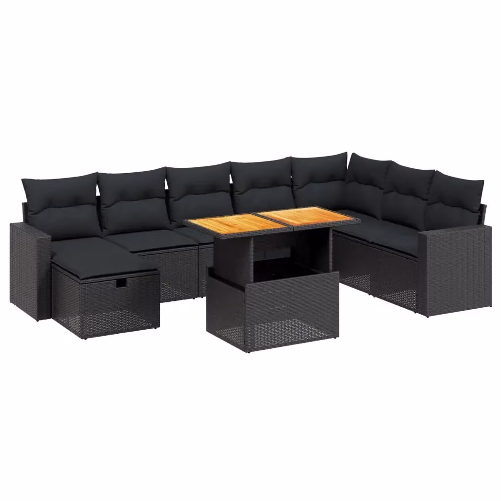 Set di divani da giardino vidaXL in rattan e legno di acacia oliato con cuscini nero – 2