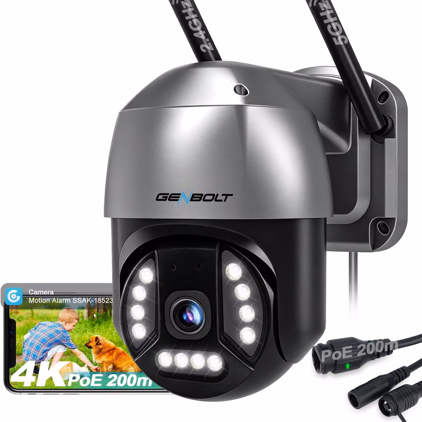 Telecamera di sicurezza esterna 8MP 4K PoE Wifi - PTZ, wireless, visione notturna a colori, plastica gialla