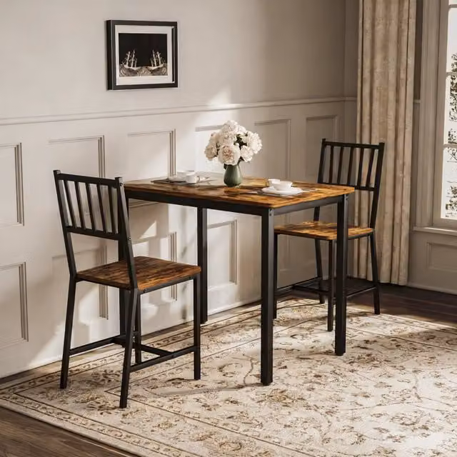 Set Tavolo da Pranzo con 2 Panche e Sedie ¨C Xylo ¨C Legno Marrone e Nero, Stile Industriale