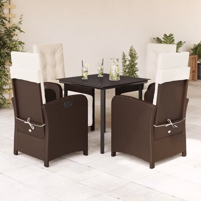 Maison Exclusive - Set da Pranzo da Giardino 5pz con Cuscini in Polyrattan Marrone