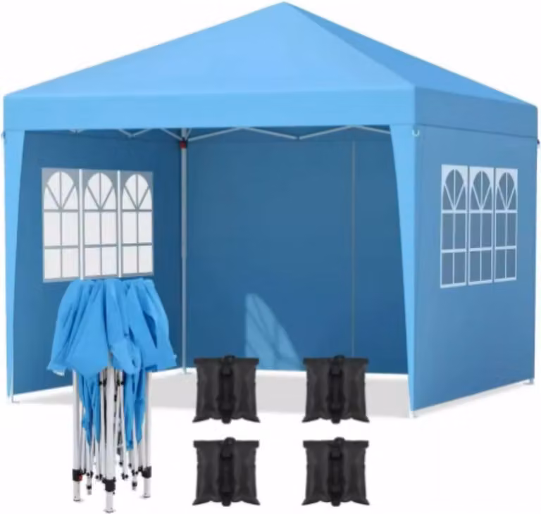 Tenda da festa con pareti laterali – 300x300 cm – Pieghevole – Blu – Easy Up – Gazebo – Impermeabile e resistente alle intemperie – Regolabile in altezza