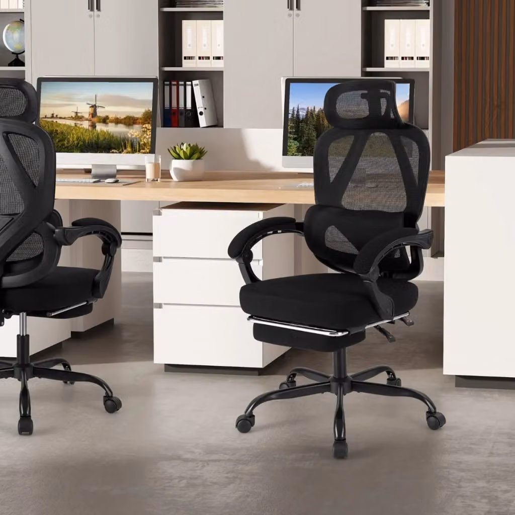 Sedia da ufficio ergonomica con poggiatesta e braccioli, sedia da scrivania girevole in tessuto e rete nera per casa e ufficio – 2