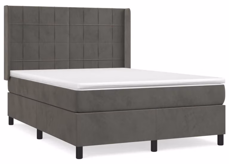 Letto con rete a molle e rivestimento in velluto, color grigio scuro - 140x200 cm - Materasso a molle insacchettate - Adatto per adulti - Divano letto