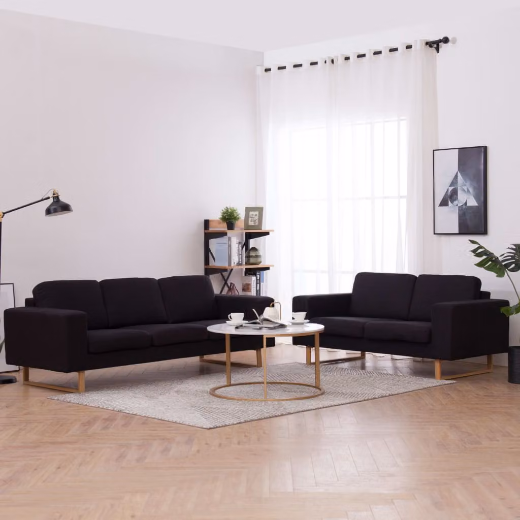 Set di divani vidaXL in tessuto nero con struttura in legno e metallo per soggiorno moderno