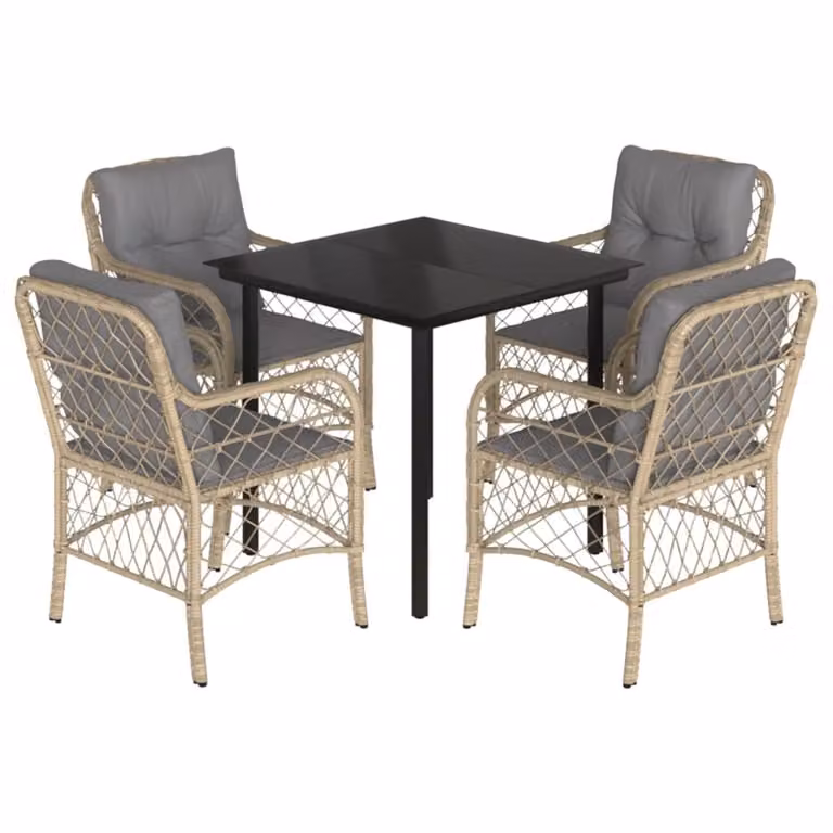 Set Pranzo da Giardino 5 pz con Cuscini Beige Misto Polyrattan