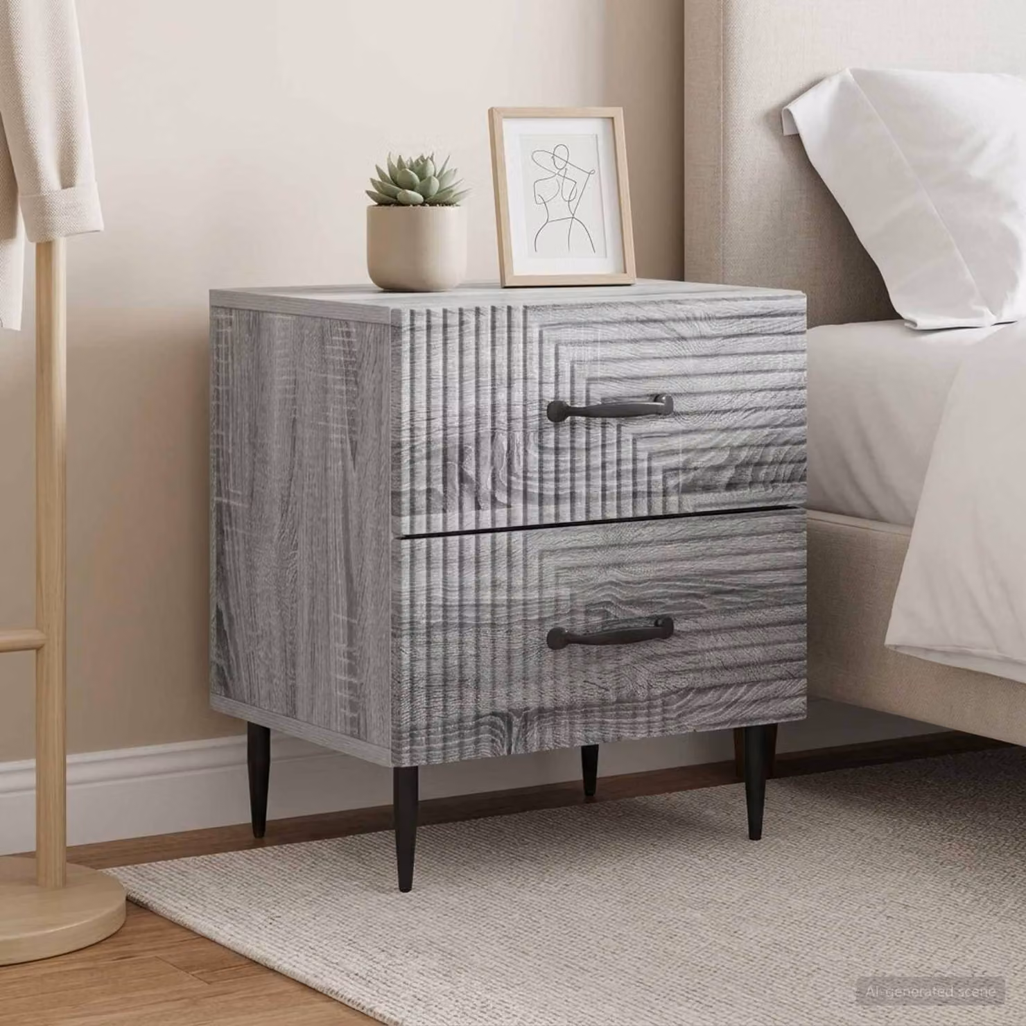 Set di 2 Armadi da Notte vidaXL in Grigio Sonoma, L: 43 cm, P: 34,5 cm, H: 47,5 cm