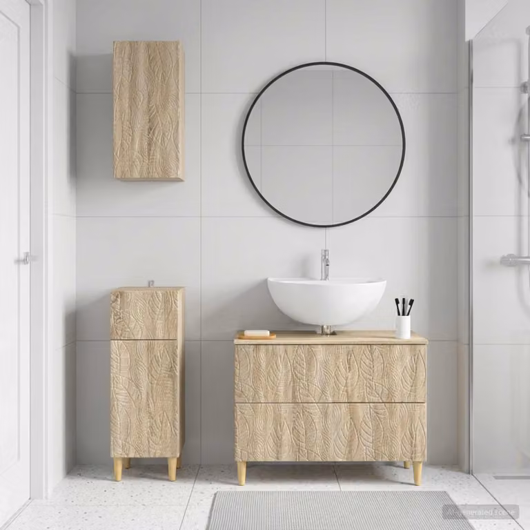 Set di 3 armadietti da bagno vidaXL DELFT in Rovere Sonoma marrone con mobile lavabo e pensili a parete
