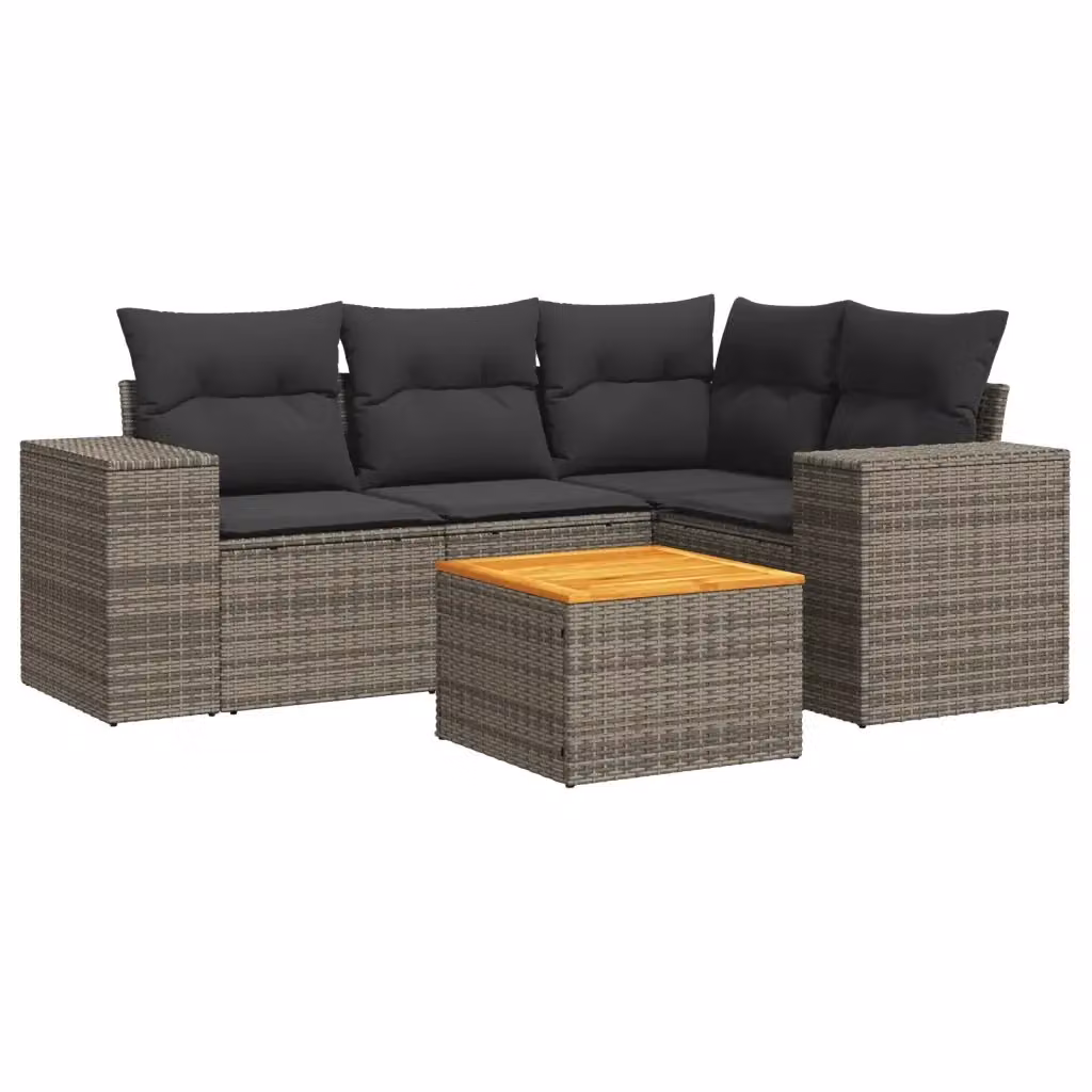 vidaXL Set Divano da Giardino a L 5 pz in Polyrattan Grigio con Cuscini e Tavolino – 2
