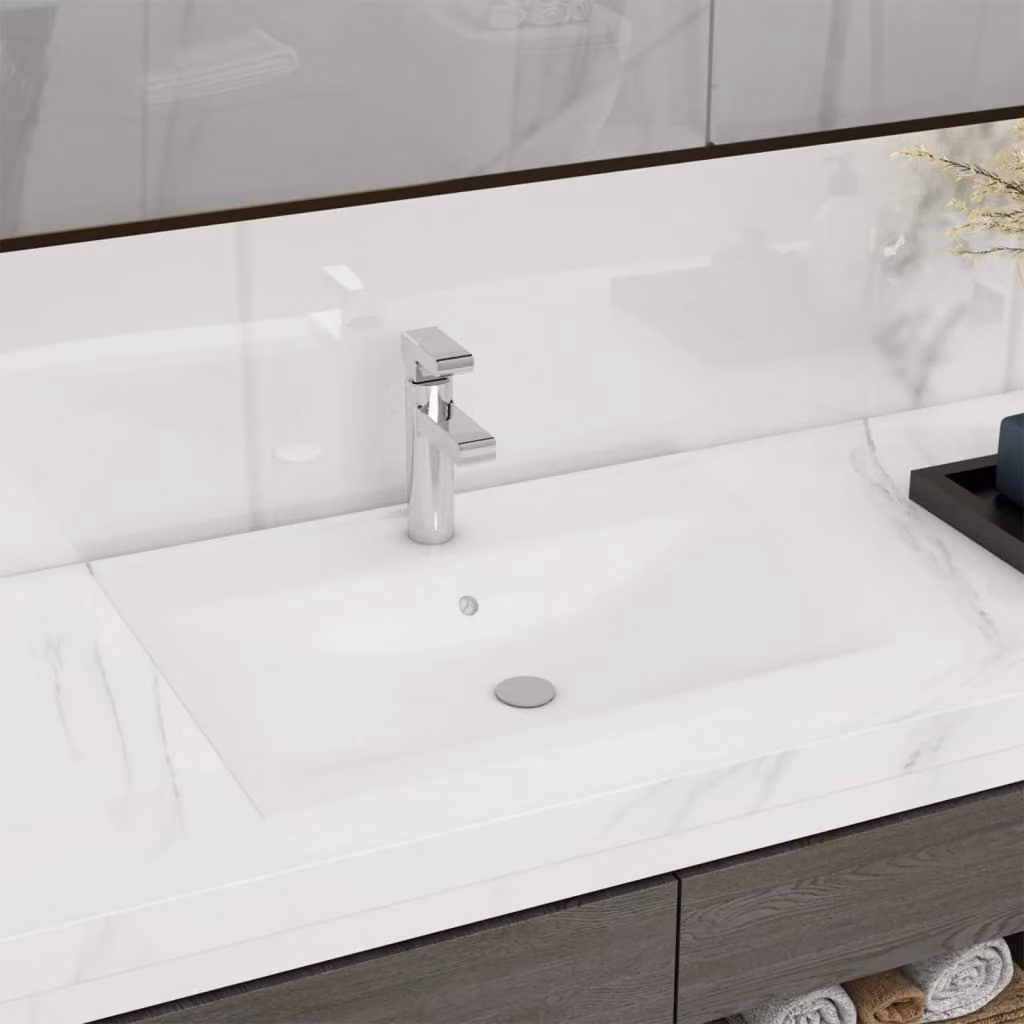 The Living Store Lavabo con foro per rubinetto bianco opaco 60x46 cm in Vetroceramica