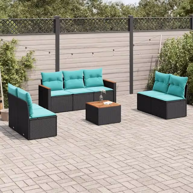 Set Divani da Giardino 8 pz con Cuscini Nero in Polyrattan 3225882