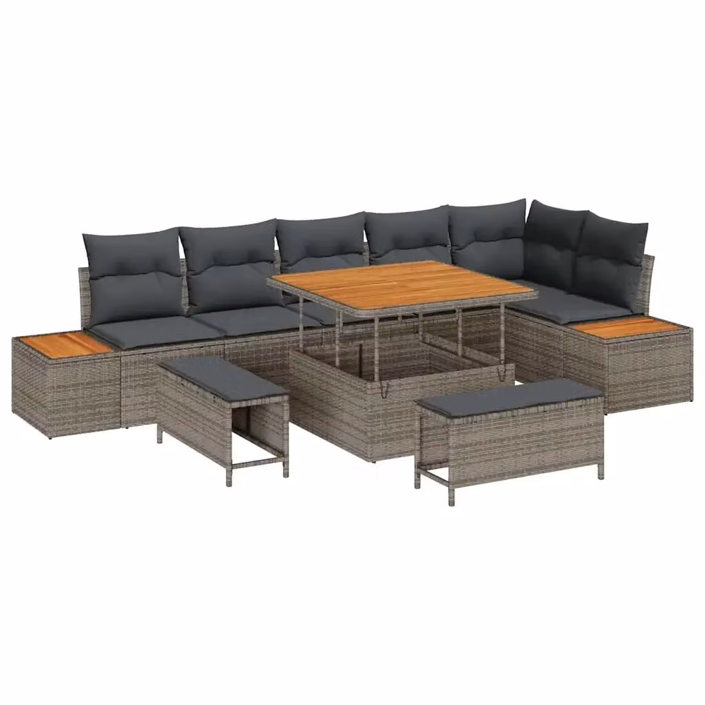 Set Divano da Giardino vidaXL 9 Pezzi con Cuscini Grigio e Tavolino da Esterno a Forma di L – 2